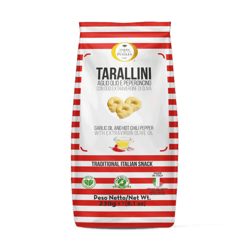 Terre di Puglia Tarallini Aglio Peperoncino 230 gram (12 per doos)