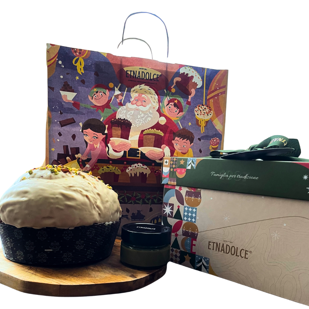 Etnadolce Panettone Pistache 500 g met pistachecrème 90 g in geschenkdoos (8 per doos) - Afbeelding 3