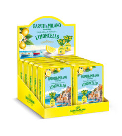 Baratti Milano Display blikjes Limoncello caramella gevuld met limoncello 85 g (10 per doos)